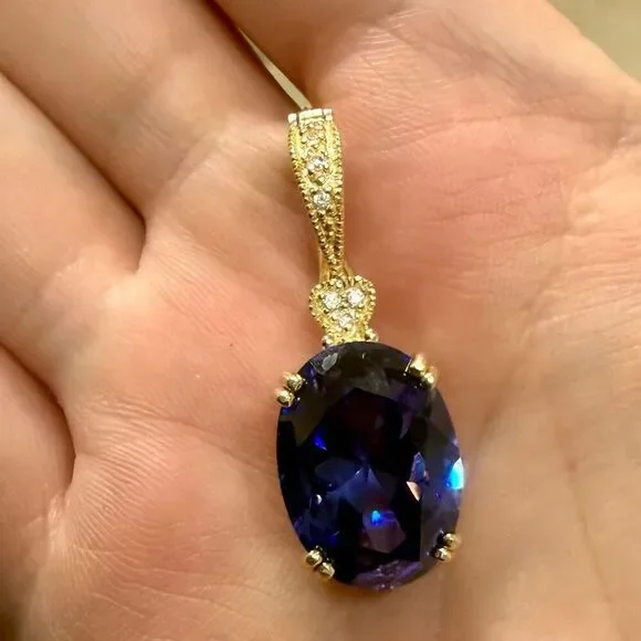 Oval Tanzanite 18mm x 13.5mm Pendant Necklace Gold Vermeil 18” Vintage Style - Picture 4 of 11